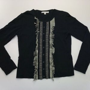 CAbi Button Front Cardigan Black Gray Tuxedo S